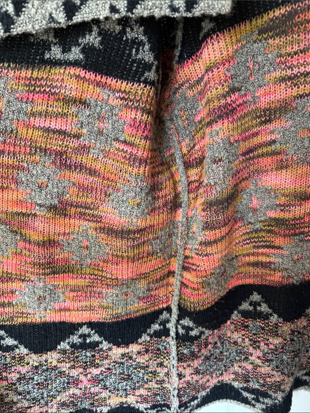 Cozy Aztec Open-Front Cardigan Sweater - Gray with Pink & Orange Accents - Picture 6 of 12